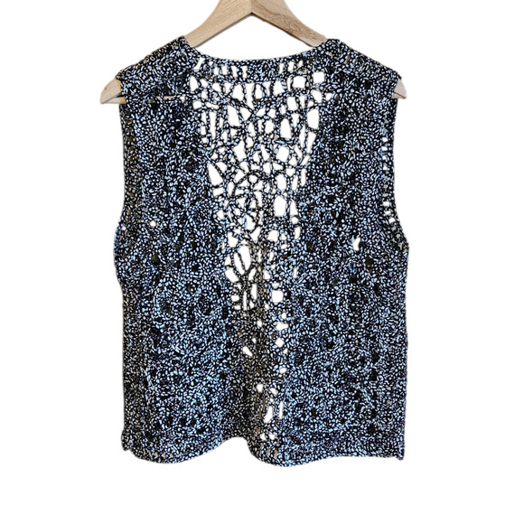 Chico's Silk Vest Open Front Crochet Black White Women's Size 2 (Large) - Picture 5 of 6